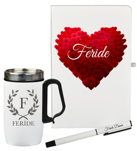 Sevgiliye Hediye Kişiye Özel Defter Kalem Ve Termos - Mug Hediye Seti