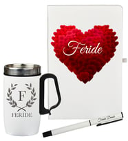 Sevgiliye Hediye Kişiye Özel Defter Kalem Ve Termos - Mug Hediye Seti