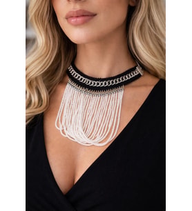 El Yapımı Boncuklu Zincir Detaylı Choker Kolye Şık ve Modern Tasarım