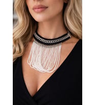 El Yapımı Boncuklu Zincir Detaylı Choker Kolye Şık ve Modern Tasarım