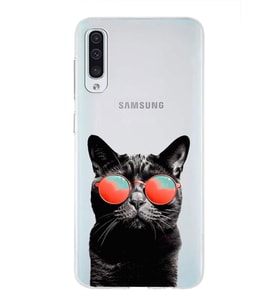 PrintiFy Samsung Galaxy A50 ile Uyumlu 1mm Slim Fit Kedi 3 050d Baskılı Şeffaf  Kılıf