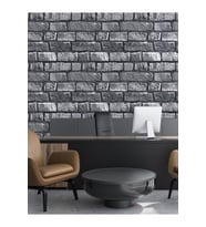 Dreamwall Eski Taş Duvar Desenli Silinebilir Tekstil Duvar Kağıdı (Siyah)