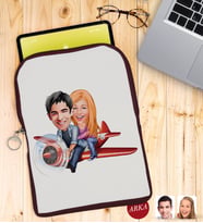 BK Gift Kişiye Özel Sevgililer Karikatürlü Taşınabilir Koruyucu Tablet Kılıfı & Organizer Çanta - Bordo-11