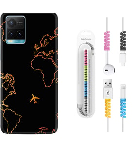 Vivo Y11S Y21S Y20 Y20S Y70 Kılıf Kablo Koruma Spiral Silikon Harita ve Uçak 1777