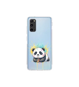 Samsung Galaxy S20 ile Uyumlu Splash Panda Tasarımlı Şeffaf Silikon Kılıf