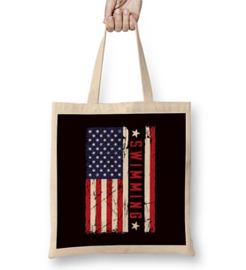 Swimming Swim Swimmer Athlete US American Flag Water Sports Bez Çanta Uzun Saplı
