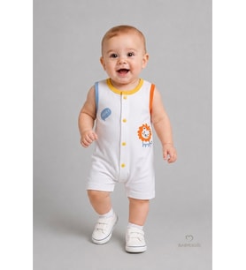 Erkek Bebek Tulum Yazlık Pamuklu Şortlu Çıtçıtlı Aslan Baskılı Bebek Tulumu Yenidoğan Bebek Giyim 0-9 Ay