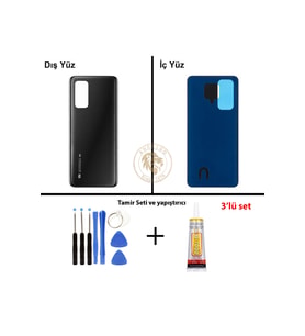 Uyumlu Xiaomi Mi 10T Kozmik Siyah Arka Pil Kapağı Batarya Kapağı Lazer Kesim + Yapıştırıcı ve Vida Seti