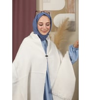 Çift Taraflı Düz Renk Kışlık Omuz Şalı (Beyaz)