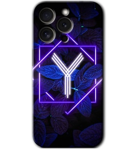 İphone 15 Pro Max Kılıf HD Desen Baskılı Kılıf - Dark Neon Yaprak Y Harfi
