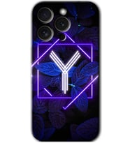 İphone 15 Pro Max Kılıf HD Desen Baskılı Kılıf - Dark Neon Yaprak Y Harfi