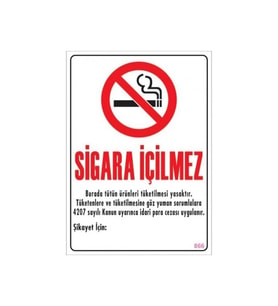 Uyarı Levhaları ''sigara Içilmez''a4 Pvc 21x30cm (Çok Renkli)