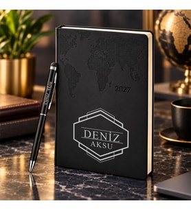 BK Gift Kişiye Özel 378 Termo Deri Tarihli Ajanda & Siyah Touch Pen Tükenmez Kalem-4