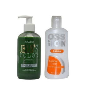Jeans Color Saç Boyası Zümrüt Yeşili 250ml Ve Ossion Saç Boya Temizleyicisi 200ml