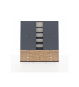 Arges Dolap 9 Raflı 10 Çekmeceli 2 Askılı 220x30x243 Antrasit-Antrasit/Çam
