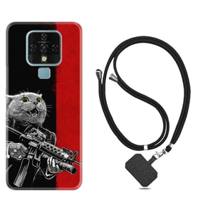 Tecno Camon 16 18P Pova Kılıf Boyun Askılı Silikon Çılgın Kedi 1674