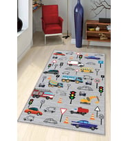 Gri Kaymaz Tabanlı Yıkanabilir Arabalı Çocuk Halısı CK030