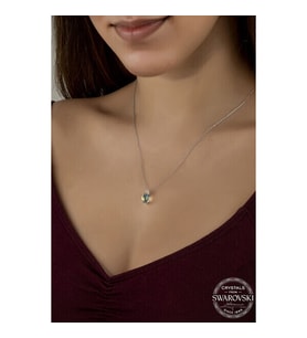 Crystal Taşlı Drop Kesim  925 Ayar Gümüş Kolye