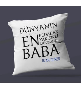 Kişiye Özel Dünyanın En En En Babası Temalı Saten Kare Yastık (Beyaz)