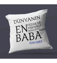 Kişiye Özel Dünyanın En En En Babası Temalı Saten Kare Yastık (Beyaz)