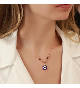 Nazar Boncuklu Nar Modeli Rose Gold Kaplama Gümüş Kolye
