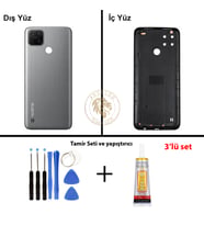 Oppo KAPAK Vida Seti + Yapıştırıcı Realme C25Y Gri Yapıştırıcı B-7000 Yapıştırıcı Vida Seti Arka Kapak Arka Cam Batarya Kapağı Lazer Kesim Kapak Pil Kapağı Back Cover