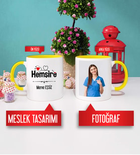 Hemşire Kupa Bardak Sarı Fotoğraflı