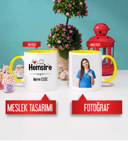 Hemşire Kupa Bardak Sarı Fotoğraflı