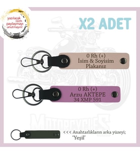 Modifiye İçin Özel İsim Plaka ve 0 Rh (+) Kan Grubu Yazılı Hediye x2 Anahtarlık, Yavruağzı-Pembe-Ysl (Çok Renkli)