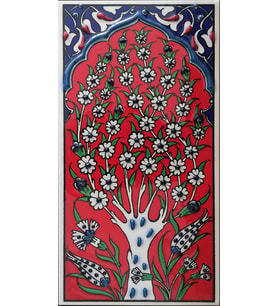 Armada Çini 10x20 Cm ED 205 Kırmızı Hayat Ağacı El dekoru Çini Karo
