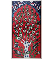 Armada Çini 10x20 Cm ED 205 Kırmızı Hayat Ağacı El dekoru Çini Karo