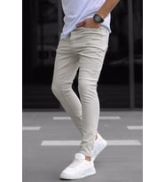 Erkek Açık Bej Kanvas Slim Fit Pantolon