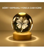 Dekoratif Yonca Görünümlü Işıklı Kristal Cam Küre Usb Masa Gece Lambası
