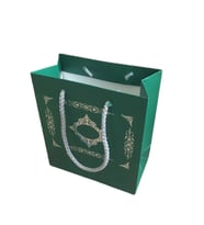 Karton İpsaplı Hediye Çantası Saray Desenli Gümüş 15X17X8 10 Adet  Yeşil