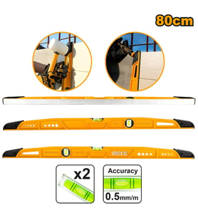 Ingco HBSL08080 80cm Endüstriyel Alüminyum Köprü Tip Su Terazisi (Sarı)