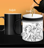 Kişiye Özel Tek Fotoğraflı Kara Kalem Tasarımlı Sihirli Kupa