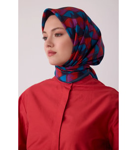 Belli Karma Desenli %100 Twill İpek Eşarp 4406D