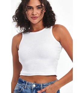 Kadın Beyaz Fitilli Görünümlü Askılı Kalın Esnek Örme Basic Crop Atlet Bluz CMRB93