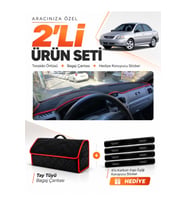 e-biz KİA RİO (2000-2005) Uyumlu Torpido Örtüsü + Tay Tüyü Bagaj Çantası - Siyah-Kırmızı - KI011