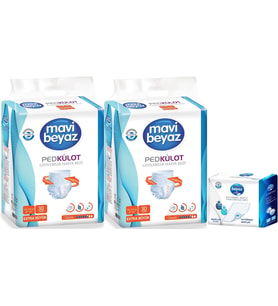 Mavi Beyaz Ped Emici Külot Hasta Bezi XL-Ekstra Büyük 60 Adet + Yatak Koruyucu Örtü 60*90CM 30 Adet