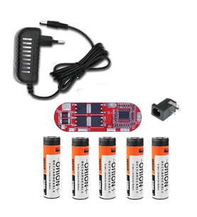 5 Adet Orion Li-ion Pil, 5S 25A BMS, 21 Volt 1 Amper Adaptör ve 5,5x2,5 Dişi Soket