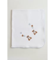 Mavi Ayıcık Nakışlı Bebek Battaniyesi %100 Pamuk - 70x80 CM