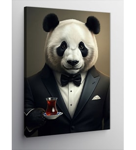 Kanvas Tablo Çay Ve Takım Elbiseli Panda
