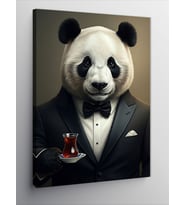 Kanvas Tablo Çay Ve Takım Elbiseli Panda