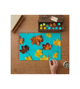 Mavi Zeminde Sonbahar Yaprakları Tasarımı 240 parça Ahşap Puzzle Ahşap Kutuda MP00228