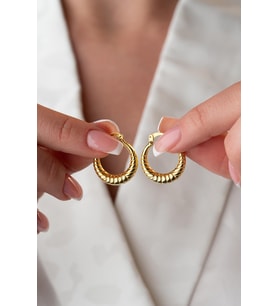 925 Ayar Gümüş Gold Rengi Çizgili Model 20 mm Şarnel Küpe