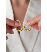 925 Ayar Gümüş Gold Rengi Çizgili Model 20 mm Şarnel Küpe