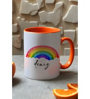 Gökkuşağı Baskılı Hediye Kupa Bardak -1- (Turuncu)
