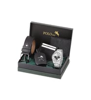 Polo Air Klasik Metal Kasa Erkek Kol Saati Cüzdan Kemer Kartlık Parfüm Siyah Set Gümüş Renk PL-7094E5