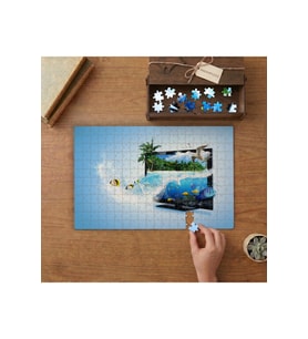 Televizyondan Denize Atlayan Balıklar Tasarımı 240 parça Ahşap Puzzle Ahşap Kutuda MP00498